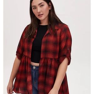 TORRID SIZE 1 EUC RED PLAID CHIFFON KIMONO